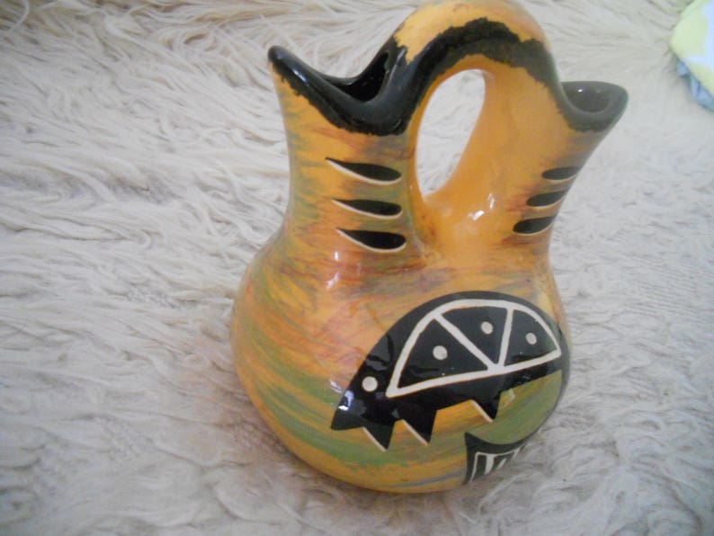 Signed Tribal Southwestern Pottery Maw Paw Native American Wedding Vase Arizona Collectible Pot Wedding gift.