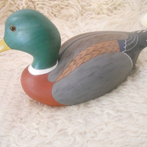 Vintage Drake Wood Duck Sculpture. Big 13.5 inches Wooden Collectible Duck Decoy Figurine with Glass Eyes..Wooden Animal Art. image 3