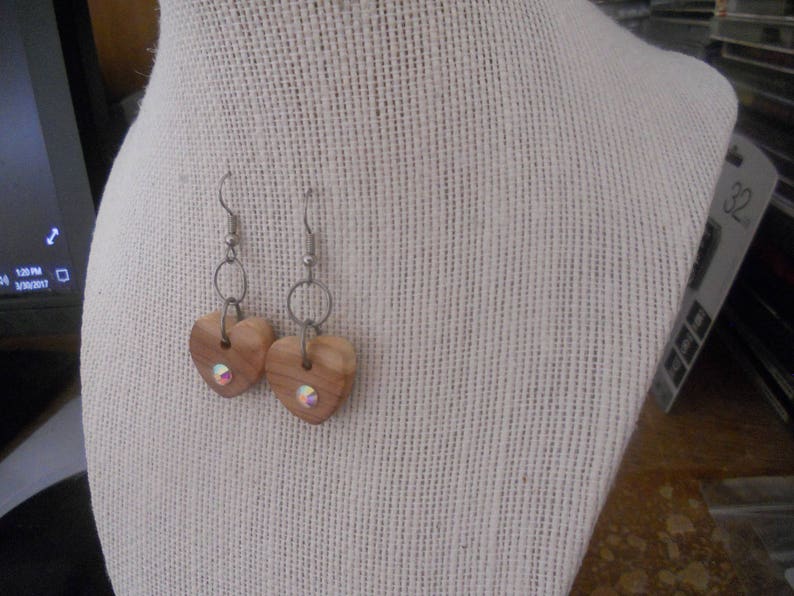 Aromatic Cedar Earrings With Glass Crystals. Exotic Wood image 0