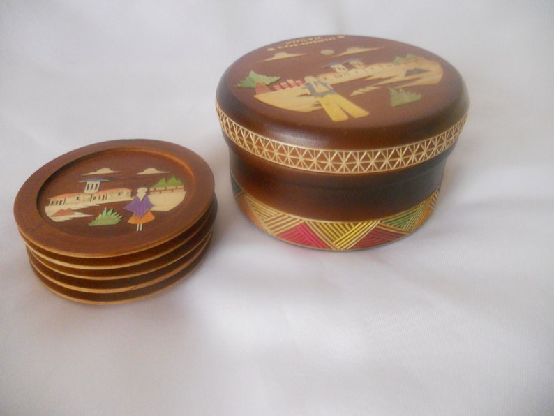 Barniz De Pasto Wooden Coasters Set of 5 in a Box. Mopa Mopa image 0