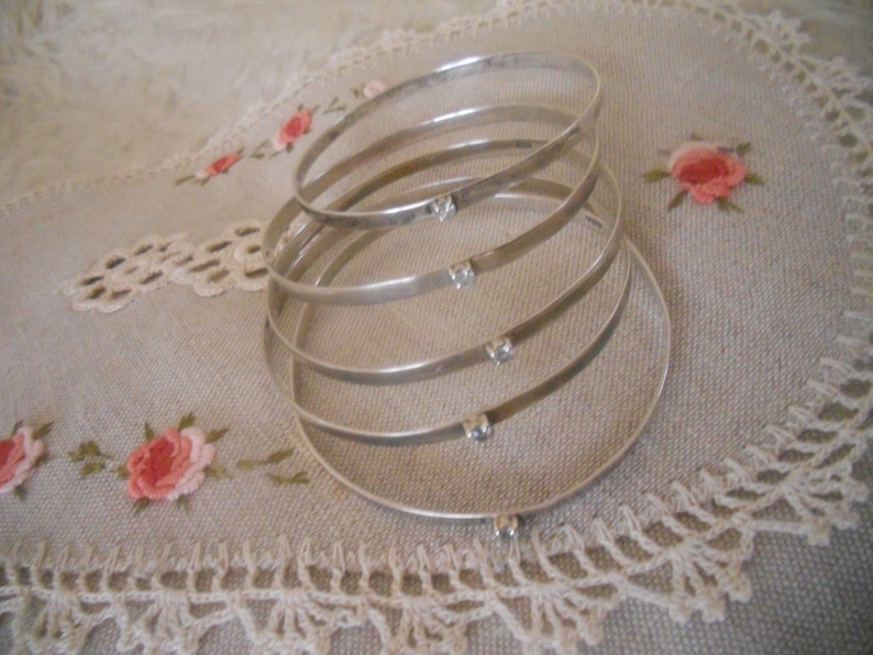 Vintage Silver Bracelets Set of 5. Hand made Stacking Bangle image 0