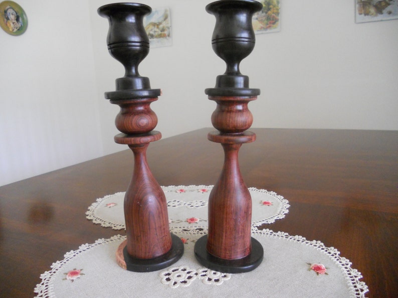 Vintage  Ebony Candle Holders  Set of Two.Handcarved Exotic image 0