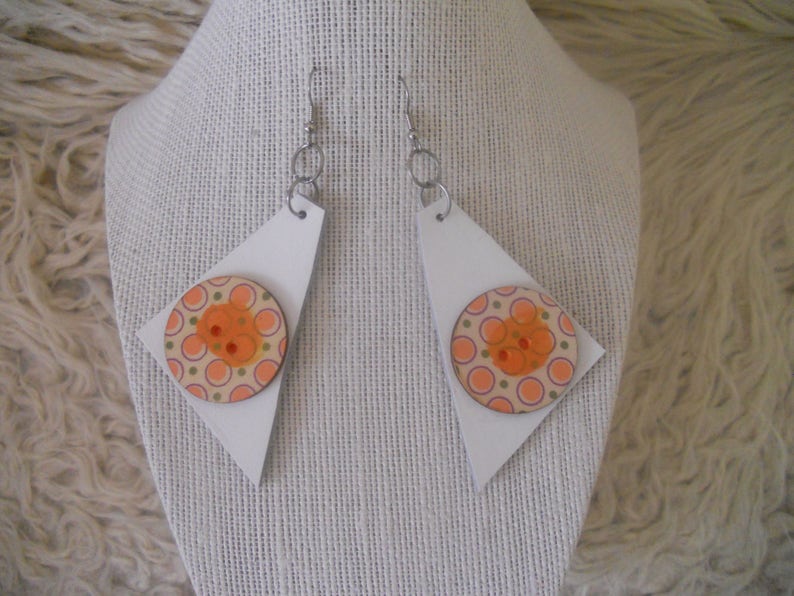 Handcrafted Genuine Leather Earrings.Geometric Form Dangle image 0