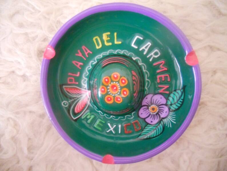 Vintage Playa del Carmen Ceramic Ashtray Sombrero made in image 0