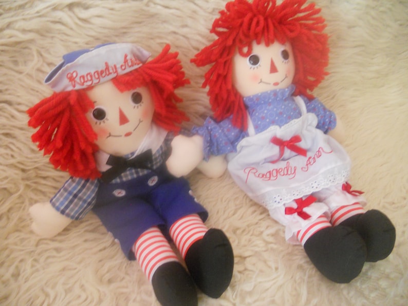 Raggedy Ann and Raggedy Andy Set of 2 Dolls.Hand Made by image 0