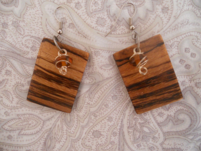 Zebra Wood Handcrafted Earrings. Exotic Wood Art with Healing image 0