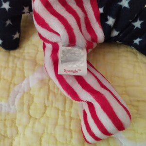 Ty Beanie Baby Spangle Pink Face Bear June 14 1999 Retired with Tag Error.4th July Patriotic Gift. image 9