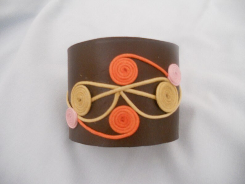 Genuine Soft Leather Cuff Bracelet with Swirls Charms. image 0