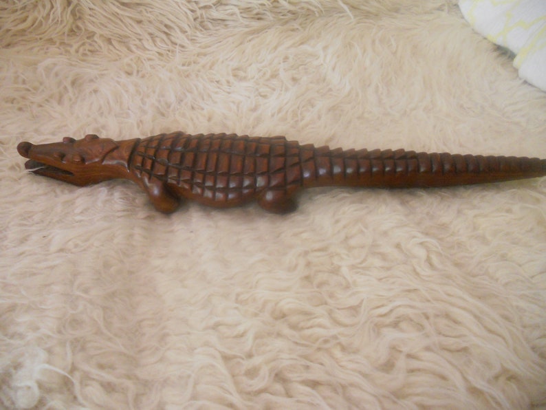 Hand Carved Big 21.25 inches Long Wooden Crocodile Figurine image 0