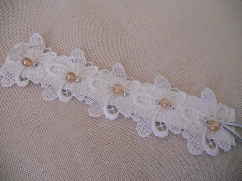 Wedding Genuine Leather Bracelet.Beaded. Lace on Leather image 0