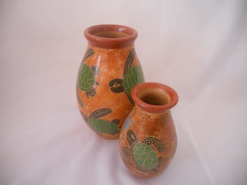 Vintage Sgraffito Pots Set of Two Native American Style. image 0