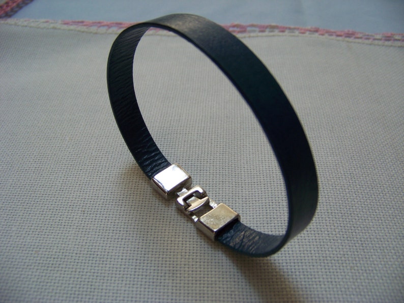 Genuine Leather Bracelet. Handmade Bracelet with a silver image 0