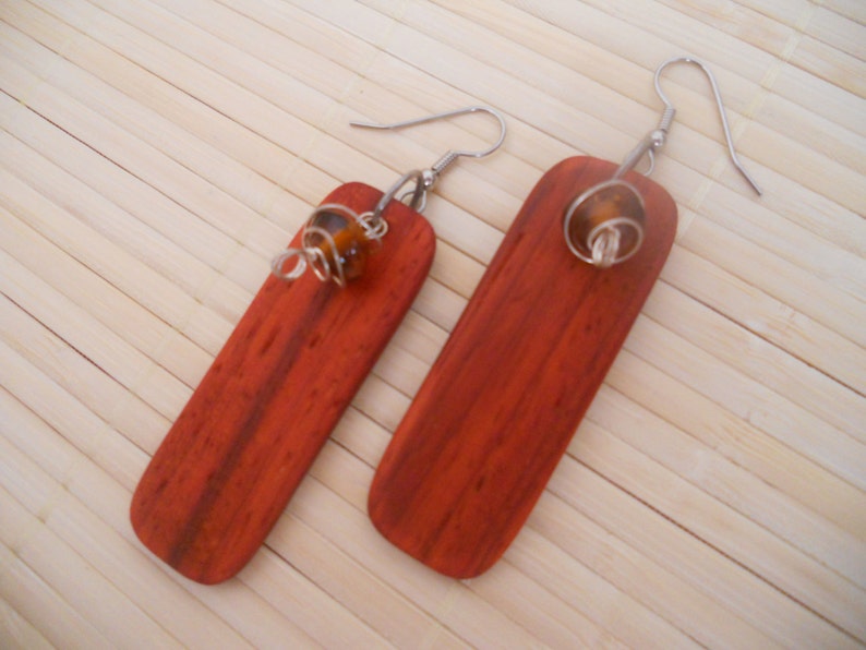 Exotic Wood Padauk Earrings.Handcrafted Bohemian Earrings with image 0