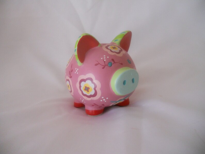 Vintage Ceramic Piggy Bank. Multicolored Boho Money Bank Hand image 0