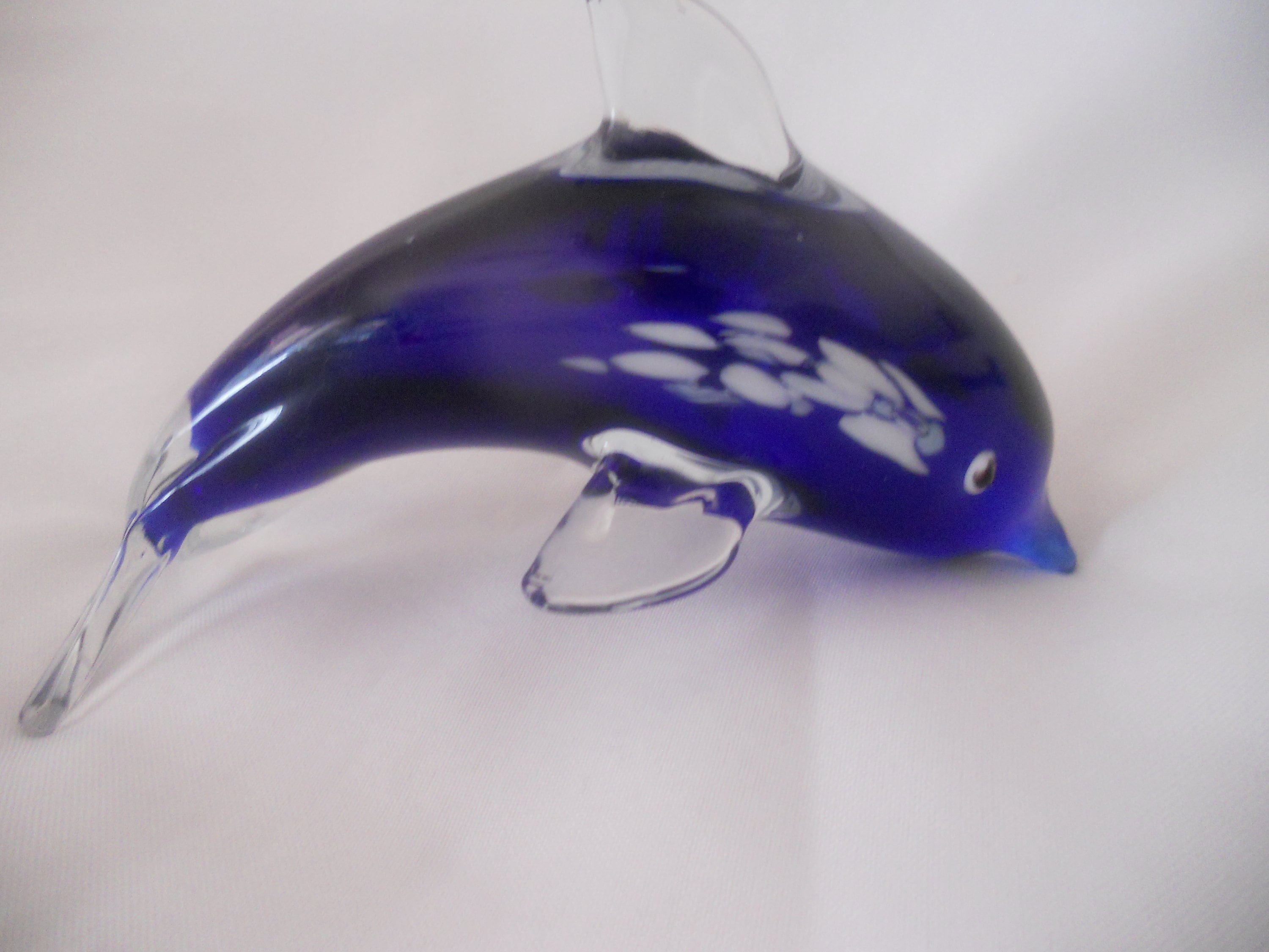 Vintage Glass Dolphin Figurine. Murano Style Glass Sculpture. Glass Dolphin Paperweight Cocoa