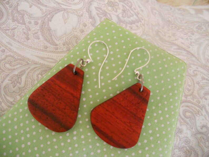 Exotic Wood Handcrafted Earrings. Natural Red Colour Padauk image 0