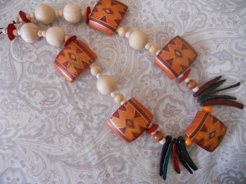 Native American Style Necklace. Wooden Beaded Necklace. image 0