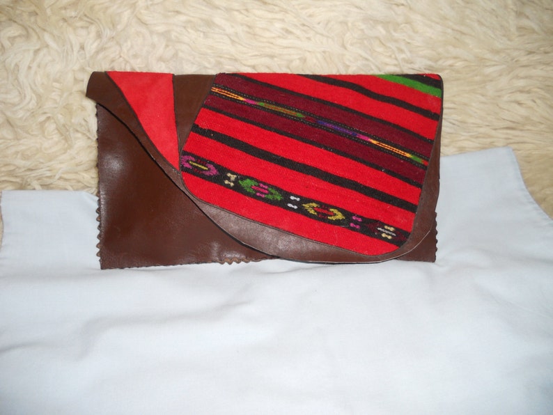 Genuine Leather Clutch. Traditional Folk Handmade Bag. Tribal image 0