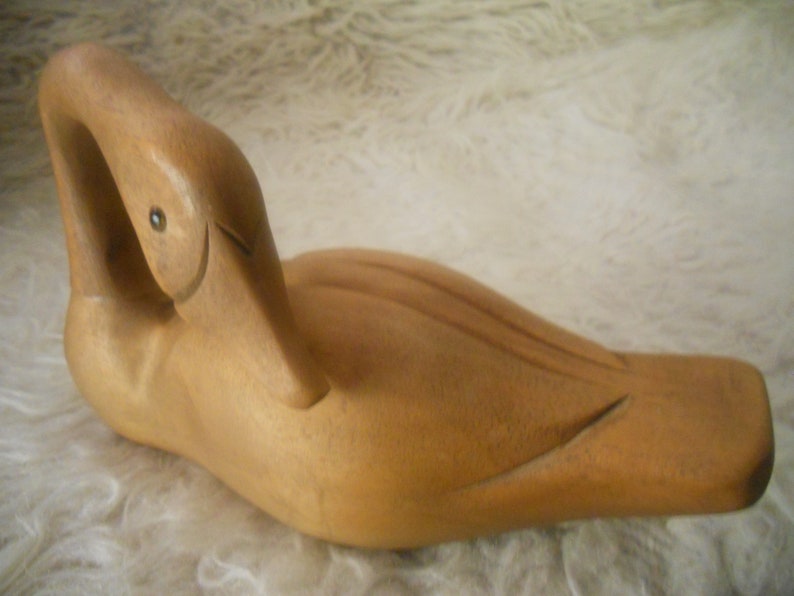 Vintage Carved Wood Goose Figurine with Glass Eyes.Wood Loon image 0