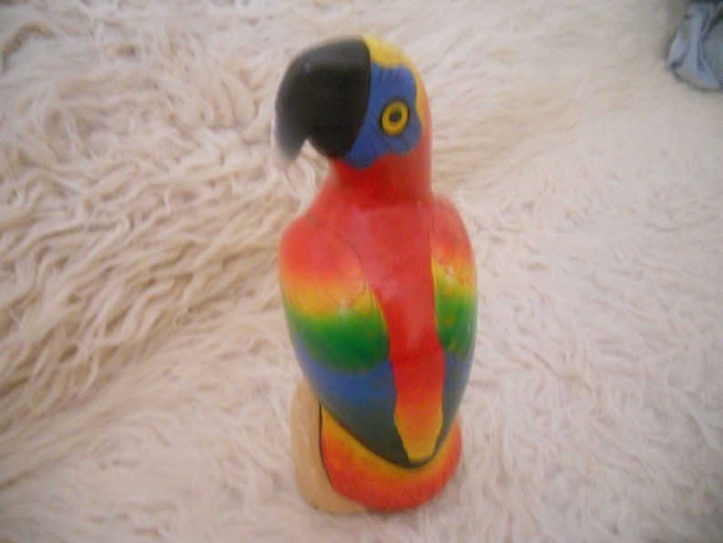 Hand Carved Wooden Parrot from Caiman Islands.Hand Painted image 0