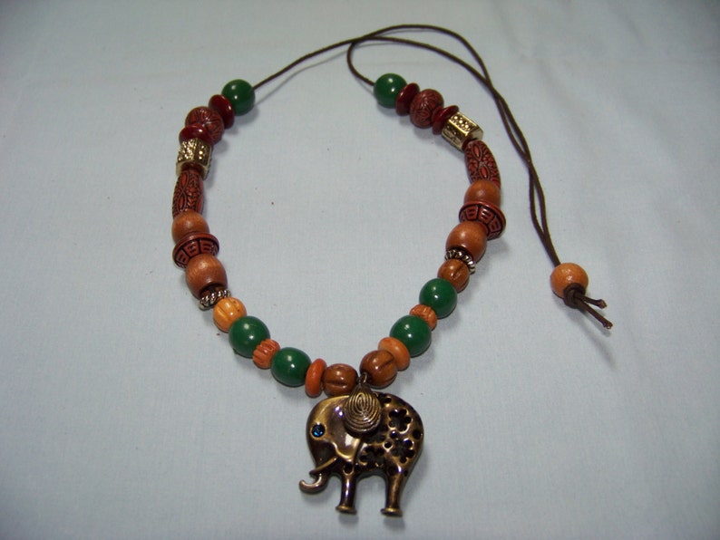 Elephant Charm Necklace.Beaded Adjustable image 0