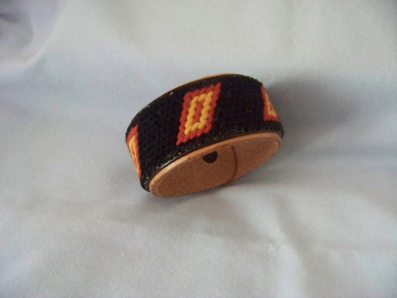 Traditional Ethnic Leather Cuff Bracelet. Tribal Handcrafted image 0