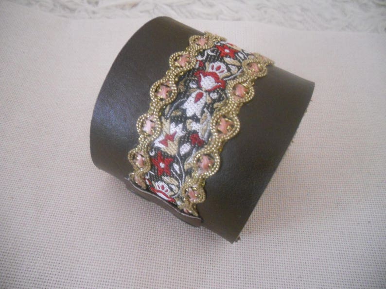 Handcrafted Genuine Large Leather Cuff Bracelet.Brown image 0