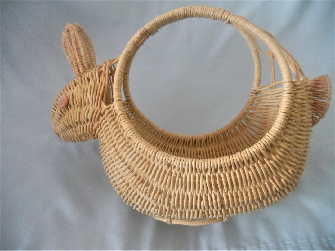 Vintage Wicker Easter Bunny Basket. Woven Rabbit Basket. Home Decor. Etsy