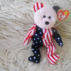 Ty Beanie Baby Spangle Pink Face Bear June 14 1999 Retired with Tag Error.4th July Patriotic Gift. image 1