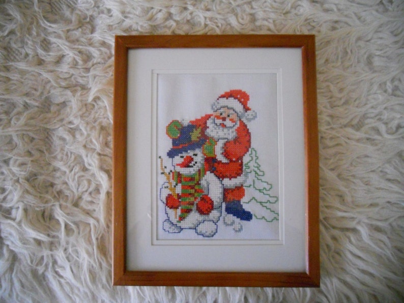 Handmade Embroidered Cross Stitch Wall Hanger  Santa and image 0