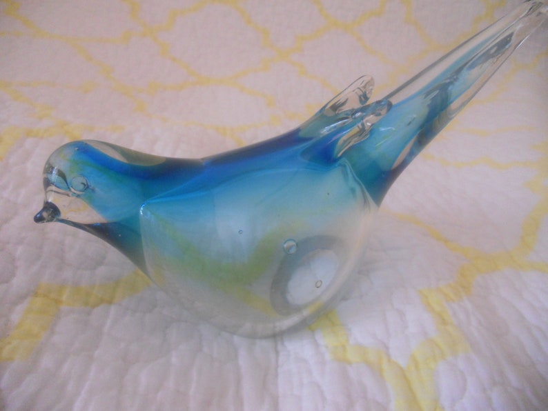 Vintage Clear Blue Blown Glass Bird Figurine.Handmade Art image 0