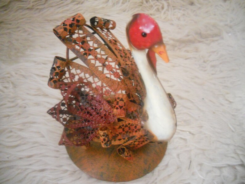 Metal Turkey Candle Holder Figurine.Multicolored Thanksgiving image 0