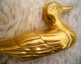 Vintage Brass Duck Figurine.Brass Decor Paperweight.Animal Sculpture Art.Shelf Decor.