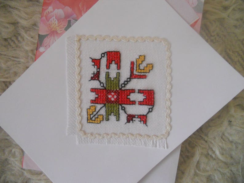 Hand Embroidered Bulgarian Folk Greeting Card .Cross Stitch image 0