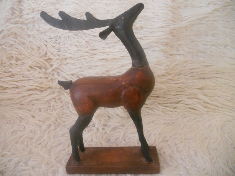 Vintage Wood  and Metal Christmas Reindeer Figurine. Big image 0