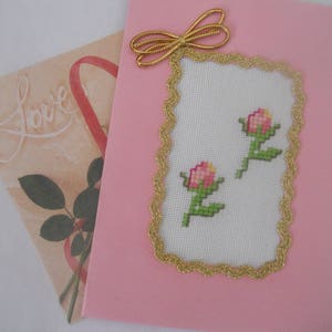 Greeting Card.Hand Embroidered Cross Stitch Card.Two Roses Card.Handcrafted Card.Gift for Her, Girlfriend, Wife. image 9