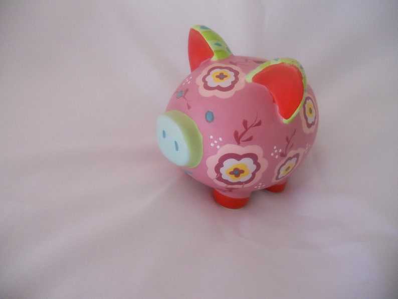 Vintage Ceramic Piggy Bank. Multicolored Boho Money Bank Hand image 0