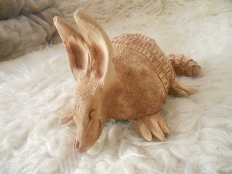 Clay Armadillo Figurine.Ceramic Statue 8'' Long Signed image 0