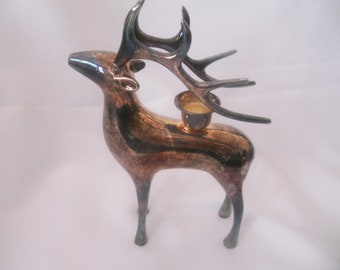 Metal Reindeer Candle Holder. Vintage Deer Figurine. Home Office Man Cave Decor.