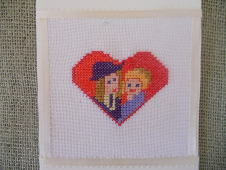 Cross stitch Red Heart  Greeting Card.Me and You Forever image 0