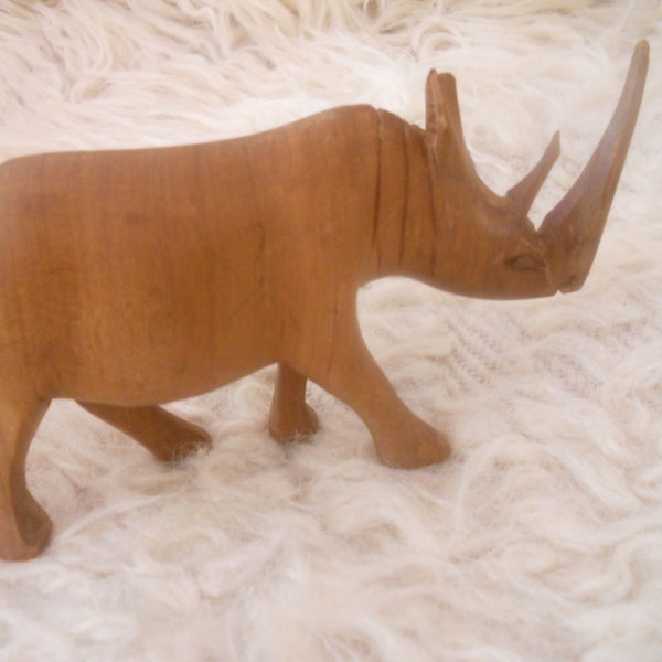 Vintage Wooden Rhinoceros Figurine. Animal Sculpture.Wooden Art. Collectible Wood Figurine.Housewarming.