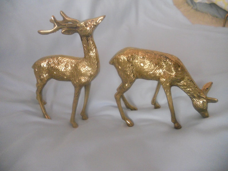 Vintage Brass Deer and Doe Figurines Set of Two.Buck and Doe image 0