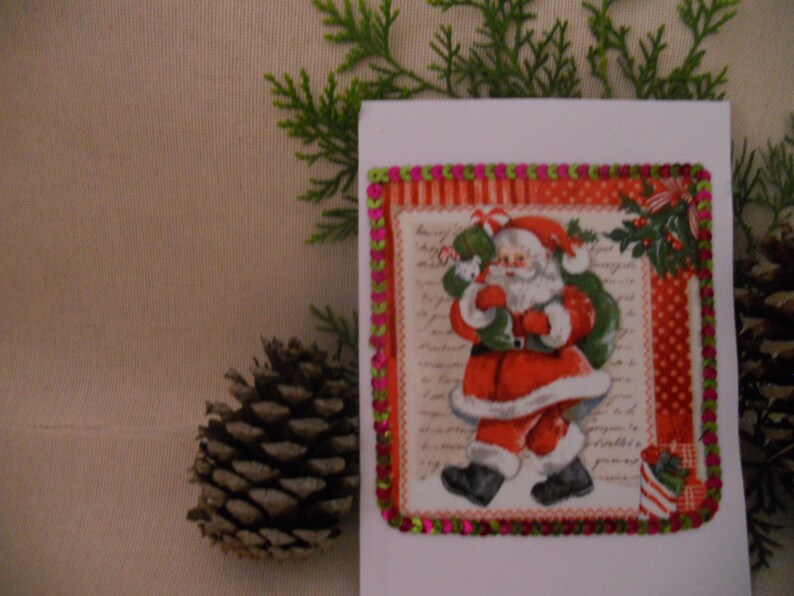 Christmas Greeting Card. Holiday Card Walking Santa with a image 0