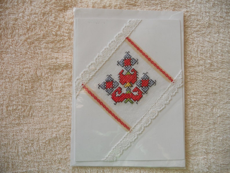 Hand Crafted Greeting Card. Embroidered Card. Cross image 0