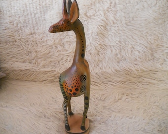 Hand Carved Big 18.25'' tall Wooden Giraffe Sculpture.African Wooden Art Figurine.Wood Animal.Made in Kenya.Rare Find.