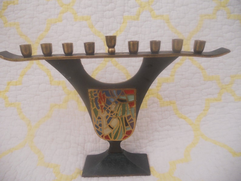 Vintage Metal Jewish Candle Holder.Solid Metal Menorah 9 image 0