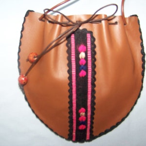 Leather Pouch.Ethnic Drawstring Handbag. Shoulder Bag. Handmade Purse. Gift for her, girlfriend, wife. image 4