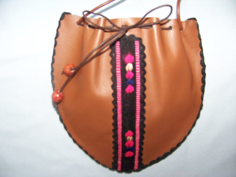 Leather Pouch.Ethnic Drawstring Handbag. Shoulder Bag. Handmade Purse. Gift for her, girlfriend, wife. image 4