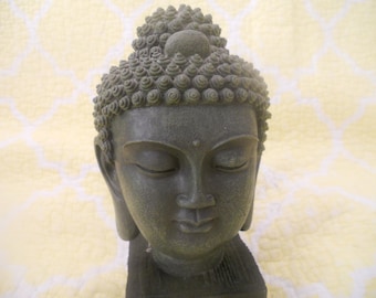 Vintage Buddha Head on a Stand. Buddhist Art Figurine. Home Office Decor. Religious Decor.