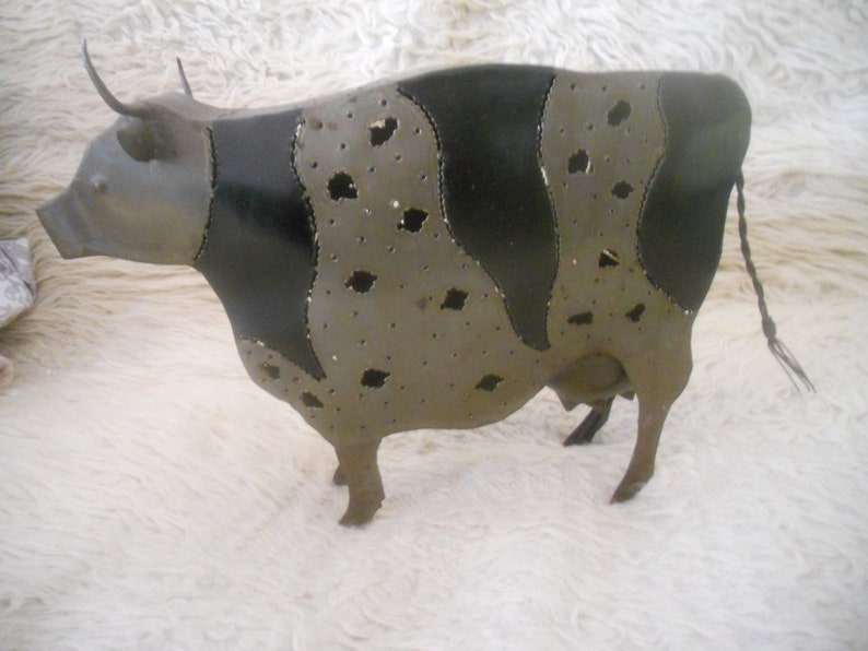 Vintage Metal Cow Sculpture Candle Holder.Big 17 inches Hollow image 0